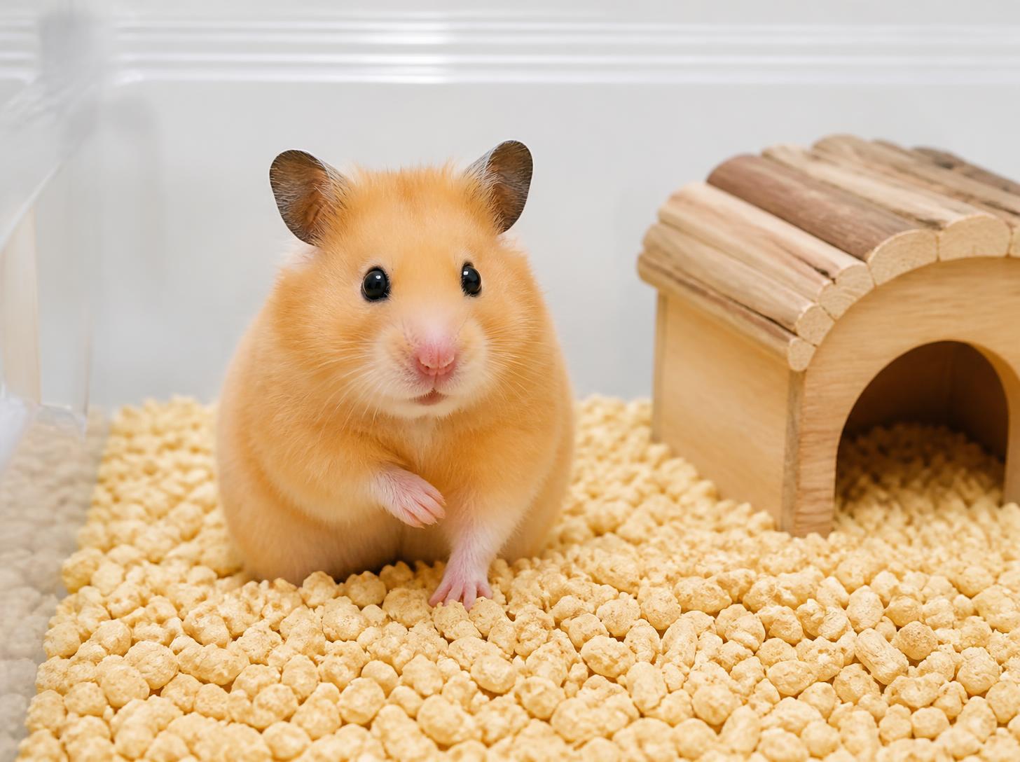Hamster on corn cob bedding